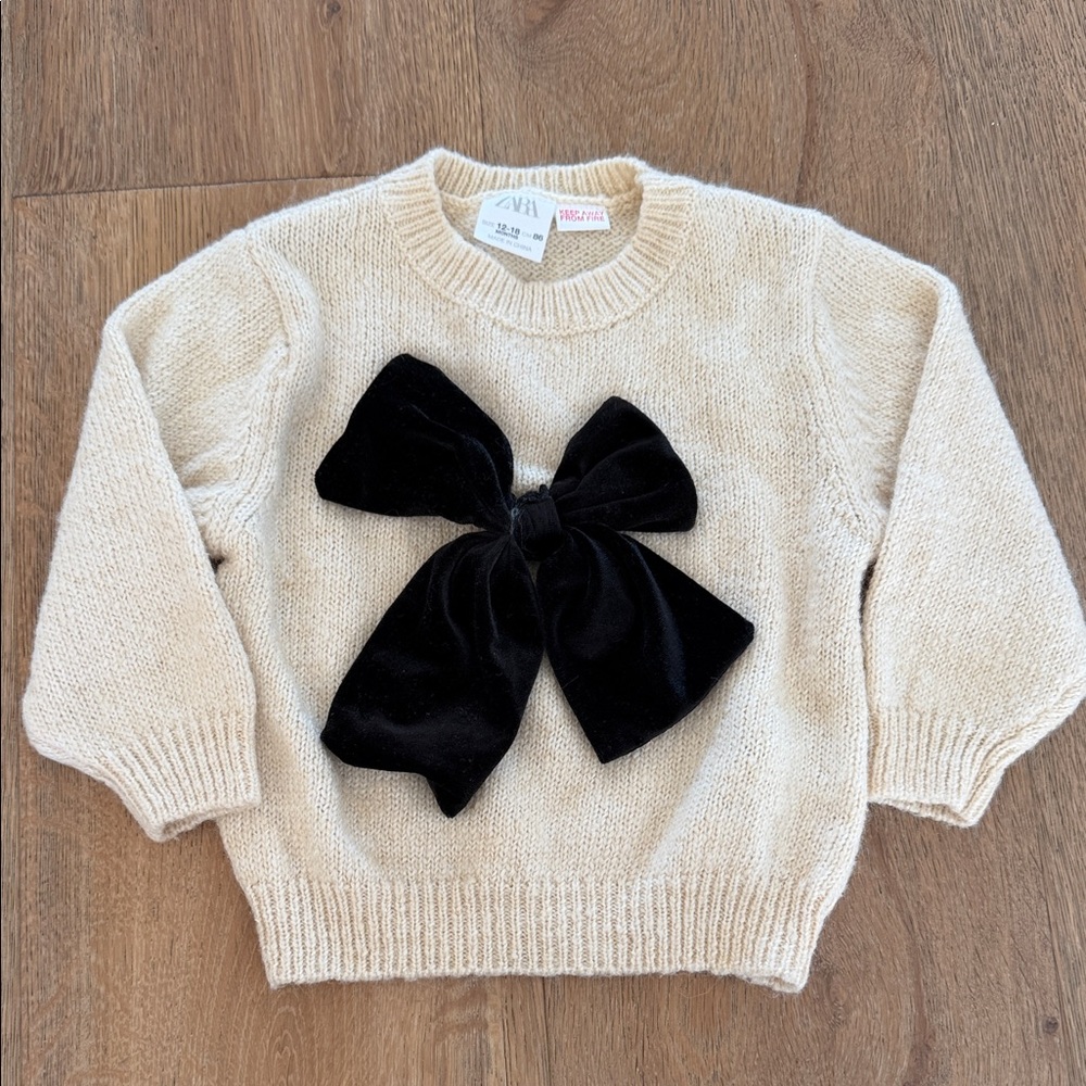 Zara Cream Sweater with Black Bow